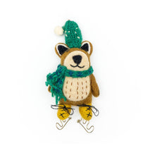 Felt Wool Holiday Eco Ornament - Brown Bear on Skates