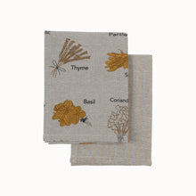 Tea Towels Set, Herbs Mustard