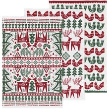 Folk Forest Christmas Floursack Dishtowels Set of 3