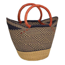 African Bolga Baskets: Navy/Nat. Tote w/Flex Rim