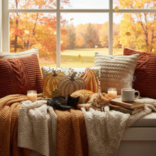 Harvest Pumpkin Trio Embroidered Pillow