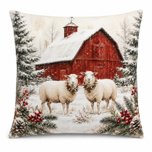 Red Barn Christmas Pillow