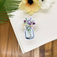 Floral Mason Jar, Clear Vinyl Sticker, 3x3 inch
