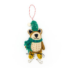 Felt Wool Holiday Eco Ornament - Brown Bear on Skates