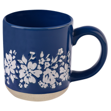 Blue Floral Stoneware Coffee Mug