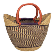 African Bolga Baskets: Navy/Nat. Tote w/Flex Rim