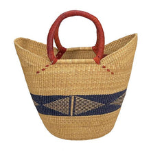 African Bolga Baskets: Navy/Nat. Tote w/Flex Rim