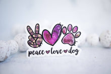 Peace Love Dog, Purple Sticker Vinyl Sticker, 3x3 in.
