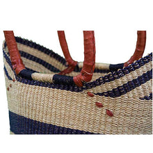 African Bolga Baskets: Navy/Nat. Tote w/Flex Rim
