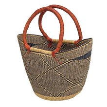 African Bolga Baskets: Navy/Nat. Tote w/Flex Rim