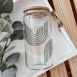 Modern Boho 16 oz Glass Cup /Bamboo Lid