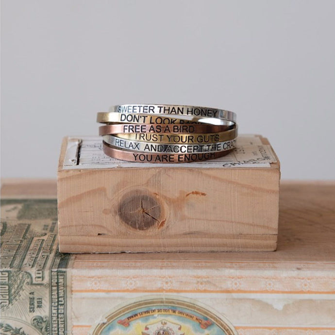 Brass Cuff Tulle Bracelet w/ Saying